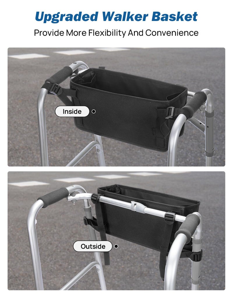 JOYTUTUS Walker Basket for Folding Walker, Basket for Walkers for Seniors,Rollator Walkers Storage Bag, Can be Installed Outside or Inside of Walker, Wheerchair - Image 2