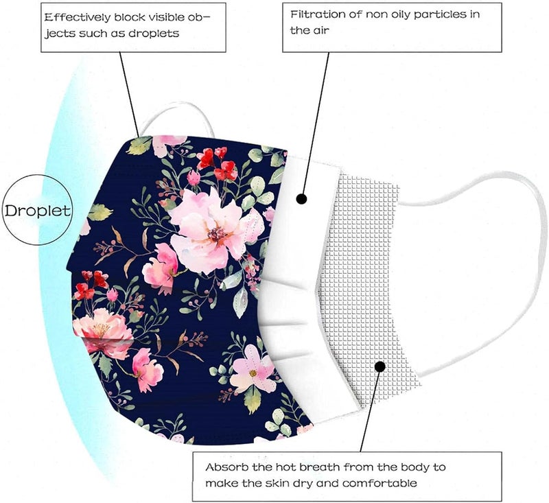 woobles 50PCS Spring Floral Disposable Face Masks for Women Adults with Design Colored Flower Paper Masks Full Face Protection S - Image 5