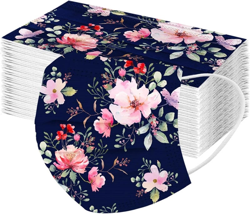 woobles 50PCS Spring Floral Disposable Face Masks for Women Adults with Design Colored Flower Paper Masks Full Face Protection S - Image 1