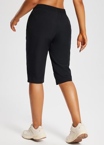 baleaf Women's 15" Long Shorts Below The Knee Capri Hiking Cargo Shorts Lightweight Quick Dry Elastic Waist for Casual Black XL - Image 2
