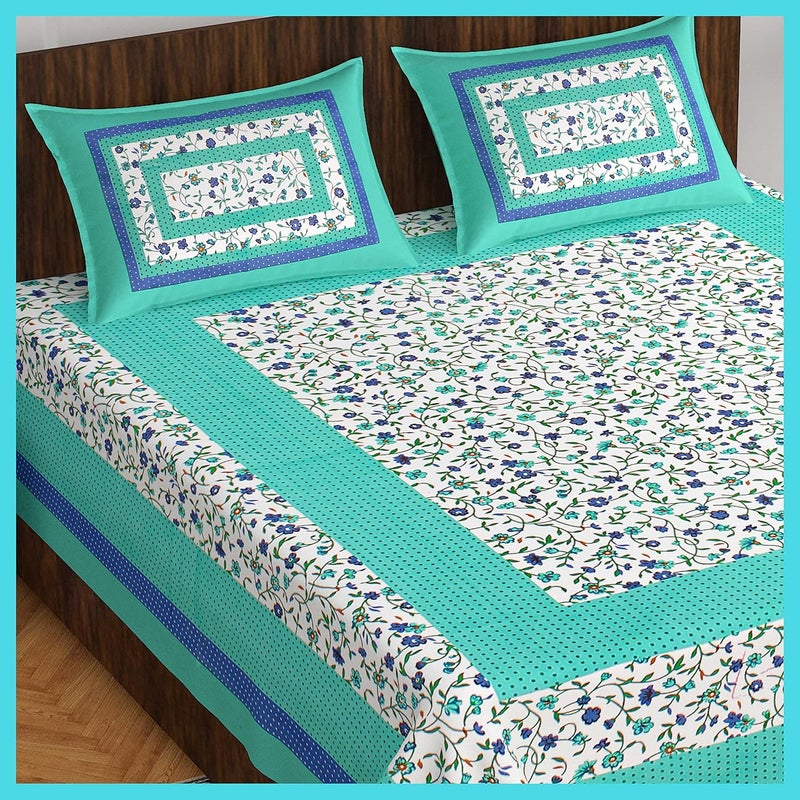 Meejoya Cotton Rajasthani Jaipuri Traditional King Size Double Bed Bedsheet with 2 Pillow Covers Jaipuri_42