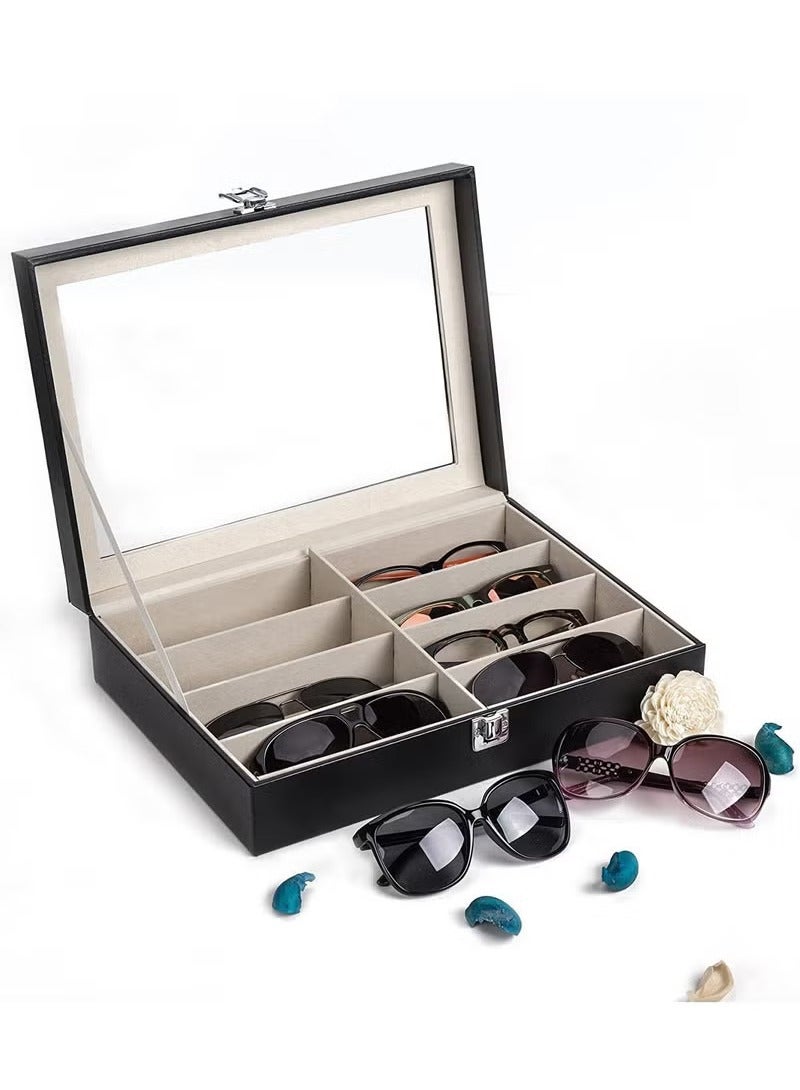 Arabest Glasses Organizer For Men, (8 Slots) Glasses Box for Men Women，Jewelry Organizer, Glasses Glasses Display Cabinet, Sunglasses Jewelry Collection Box, With Transparent Glass Top And Storage Box  - Image 1