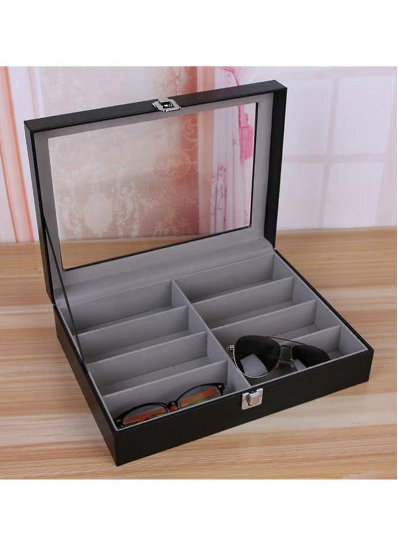 Arabest Glasses Organizer For Men, (8 Slots) Glasses Box for Men Women，Jewelry Organizer, Glasses Glasses Display Cabinet, Sunglasses Jewelry Collection Box, With Transparent Glass Top And Storage Box  - Image 2
