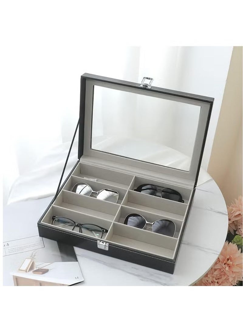 Arabest Glasses Organizer For Men, (8 Slots) Glasses Box for Men Women，Jewelry Organizer, Glasses Glasses Display Cabinet, Sunglasses Jewelry Collection Box, With Transparent Glass Top And Storage Box  - Image 4