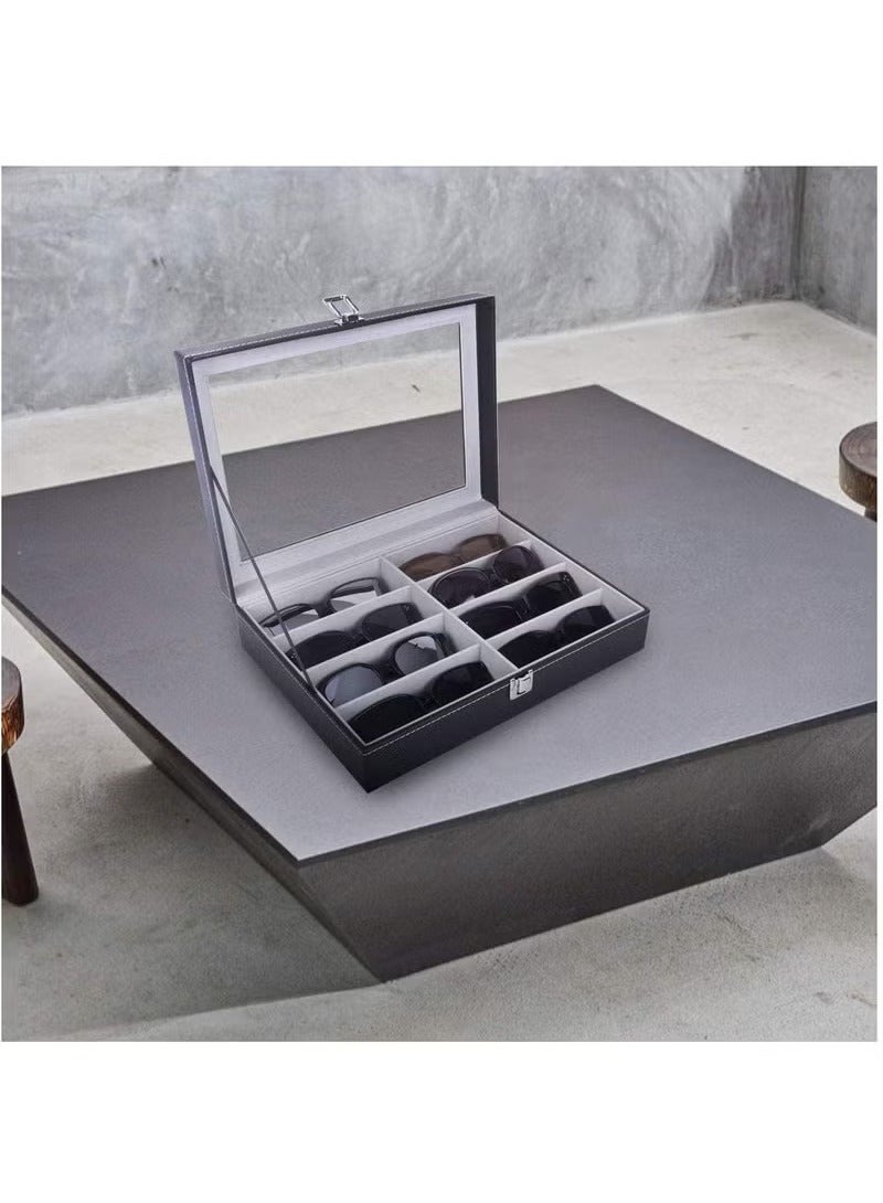 Arabest Glasses Organizer For Men, (8 Slots) Glasses Box for Men Women，Jewelry Organizer, Glasses Glasses Display Cabinet, Sunglasses Jewelry Collection Box, With Transparent Glass Top And Storage Box  - Image 5