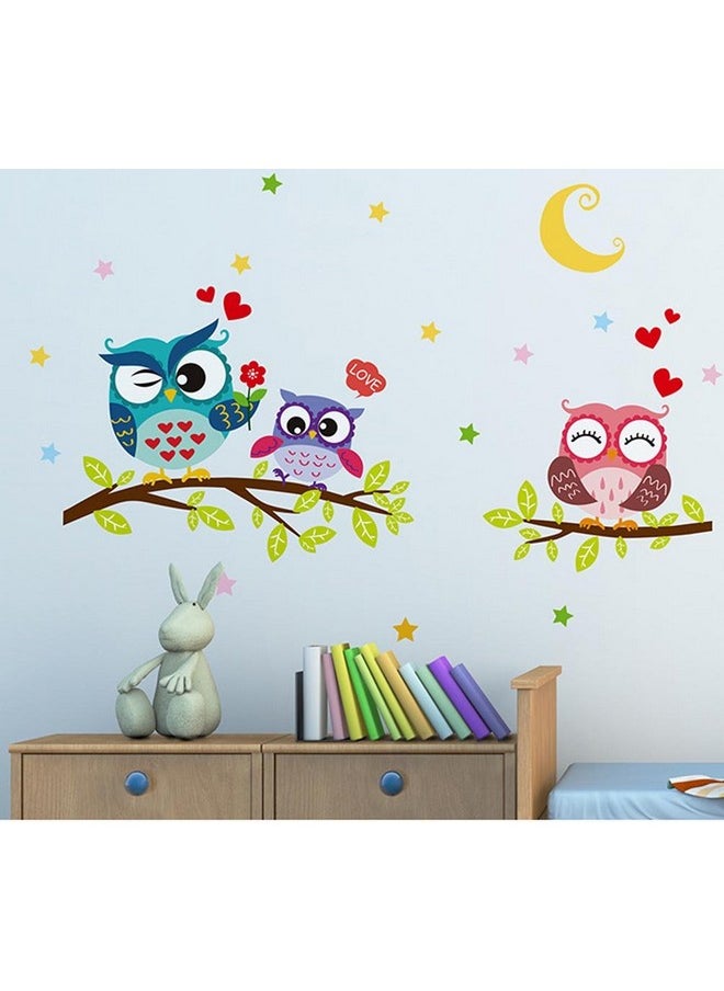 BIBITIME Night Moon Star Sky Wall Sticker Love Family Owls On The Tree Branch Wall Decal For Nursery Bedroom Kids Room Decor25.19" X 16.92"  - Image 1