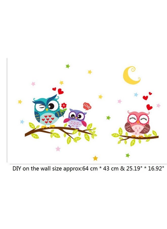 BIBITIME Night Moon Star Sky Wall Sticker Love Family Owls On The Tree Branch Wall Decal For Nursery Bedroom Kids Room Decor25.19" X 16.92"  - Image 5