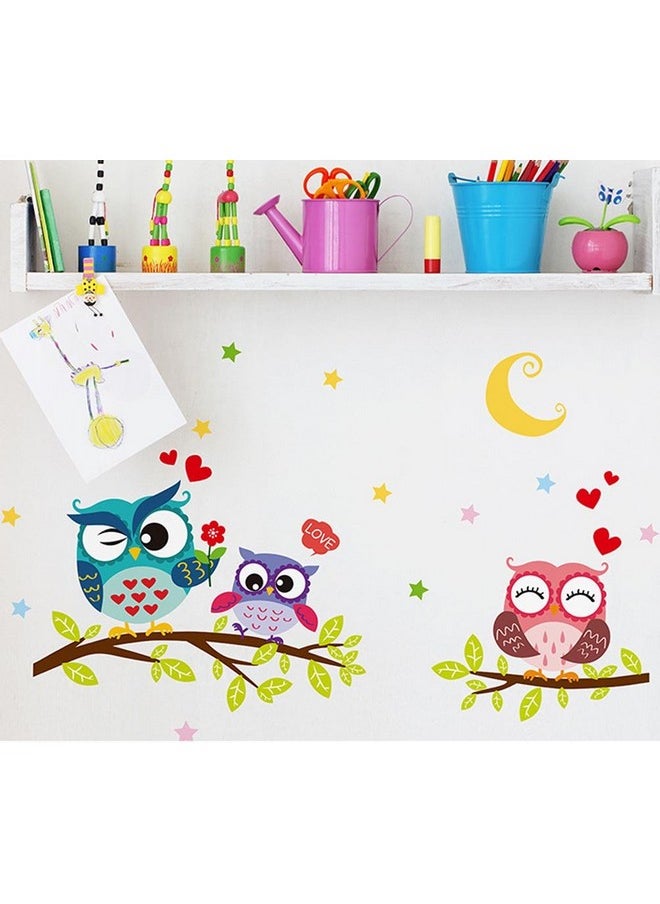 BIBITIME Night Moon Star Sky Wall Sticker Love Family Owls On The Tree Branch Wall Decal For Nursery Bedroom Kids Room Decor25.19" X 16.92"  - Image 3