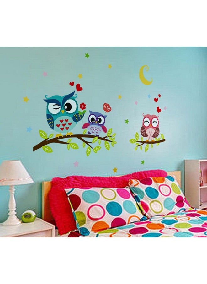 BIBITIME Night Moon Star Sky Wall Sticker Love Family Owls On The Tree Branch Wall Decal For Nursery Bedroom Kids Room Decor25.19" X 16.92"  - Image 4