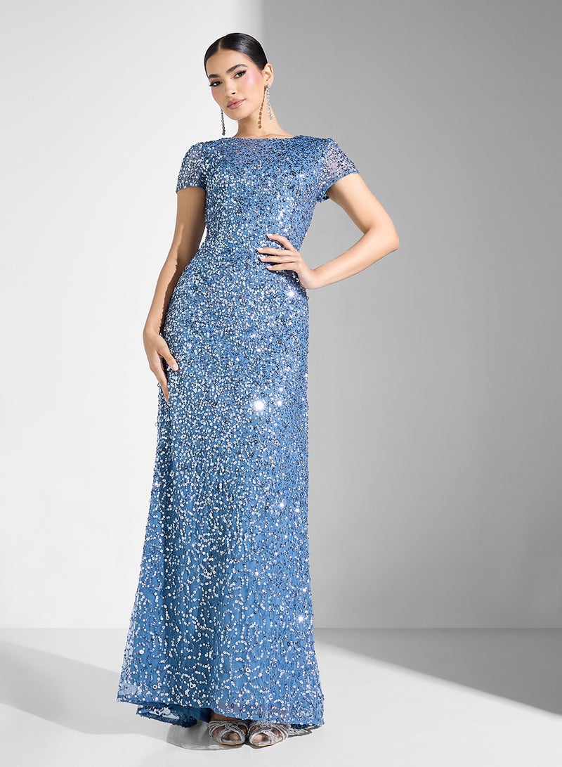 Adrianna Papell Crew Neck Sequin Maxi Dress - Image 1