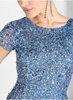 Adrianna Papell Embellished Crew Neck Tiered Dress  - Image 3