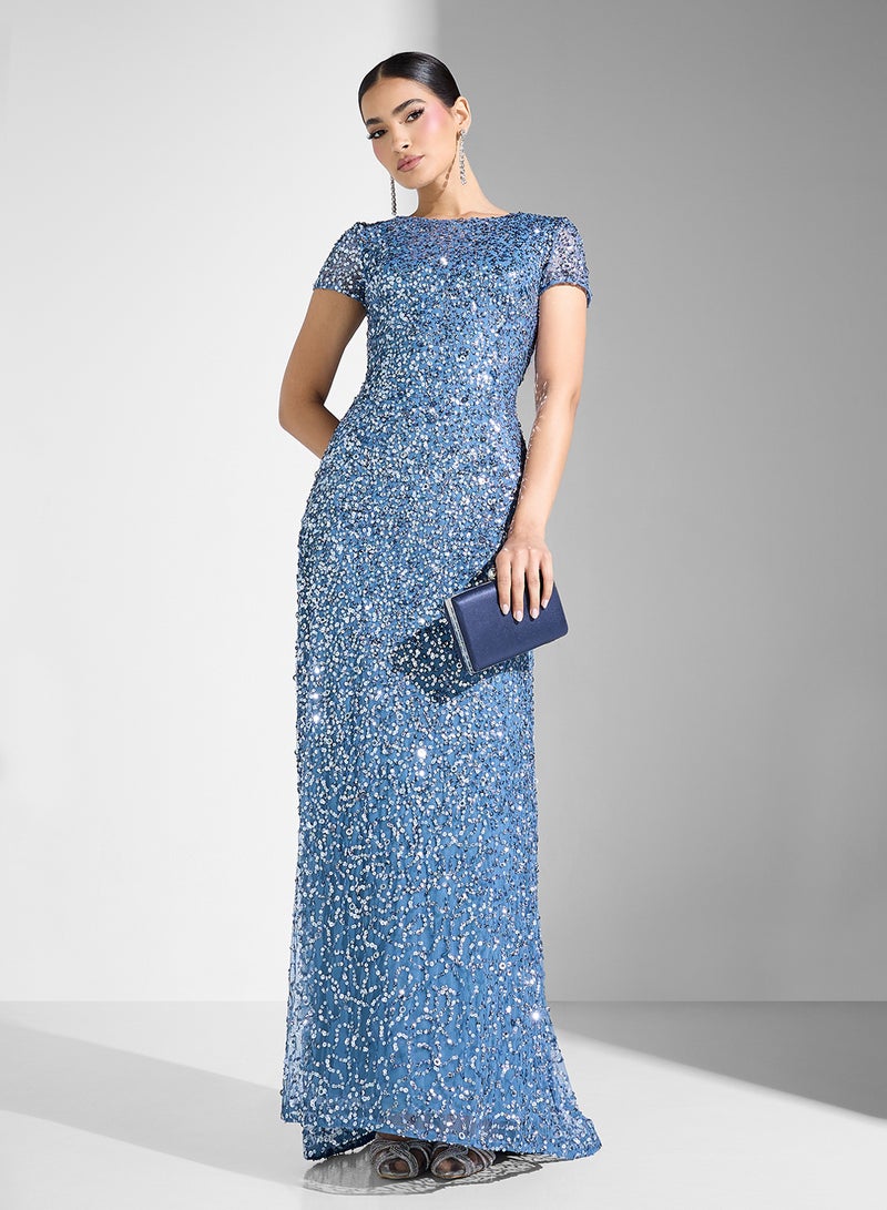 Adrianna Papell Crew Neck Sequin Maxi Dress - Image 4