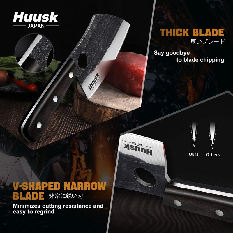 Huusk Serbian Chef Knife with Full Tang Handle Forged Butcher Knives for Meat Cutting Meat Cleaver Knife with Sheath for Kitchen Hunting or Camping Christmas Gift for Men and Women - Image 3