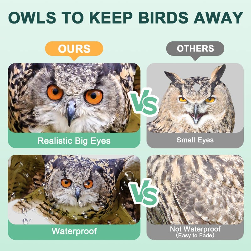 Vicsiyi Owls to Keep Birds Away: 3Pack Fake Owls with Reflective Tape for Garden Patio, Reflective Hanging Decoration to Keep Birds Pigeon from Windows Tree - Image 5
