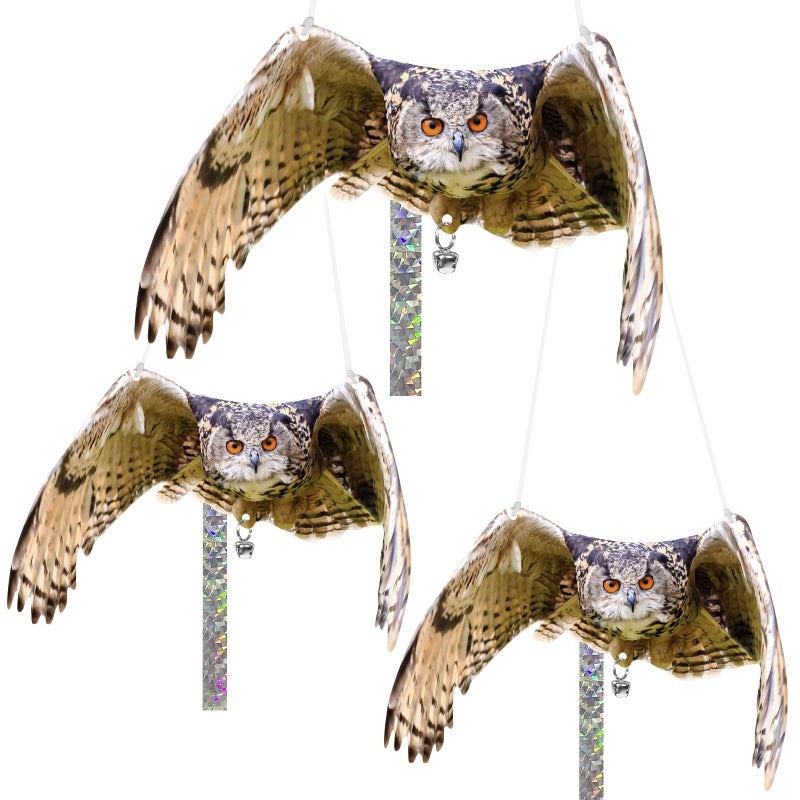 Vicsiyi Owls to Keep Birds Away: 3Pack Fake Owls with Reflective Tape for Garden Patio, Reflective Hanging Decoration to Keep Birds Pigeon from Windows Tree - Image 1