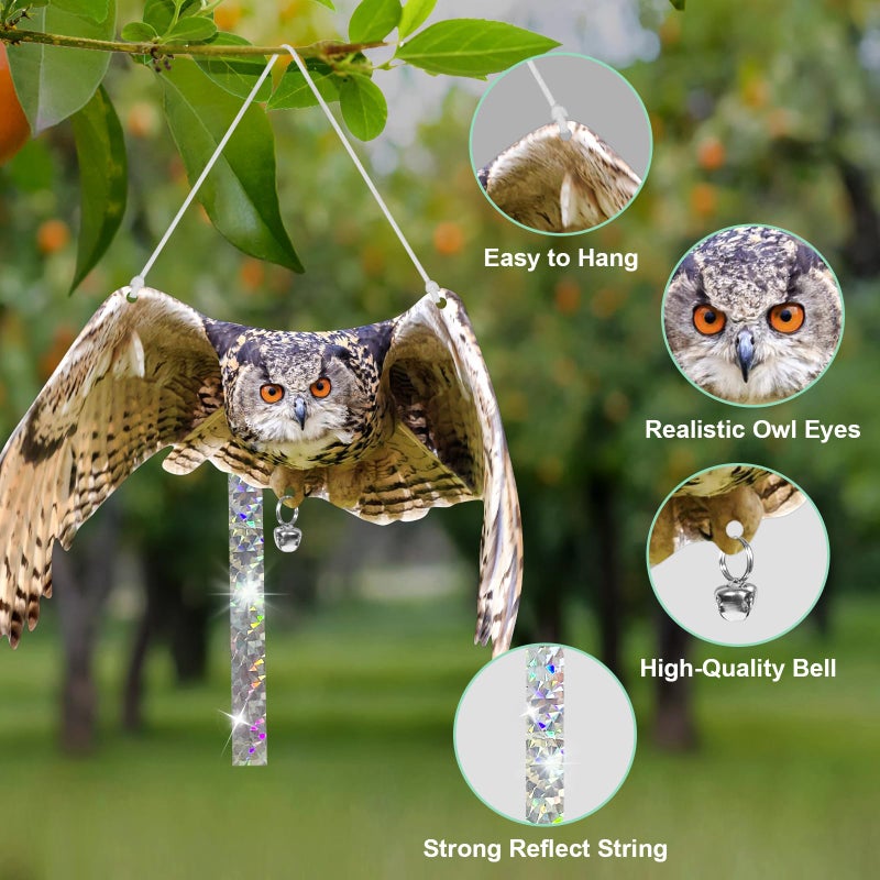 Vicsiyi Owls to Keep Birds Away: 3Pack Fake Owls with Reflective Tape for Garden Patio, Reflective Hanging Decoration to Keep Birds Pigeon from Windows Tree - Image 4