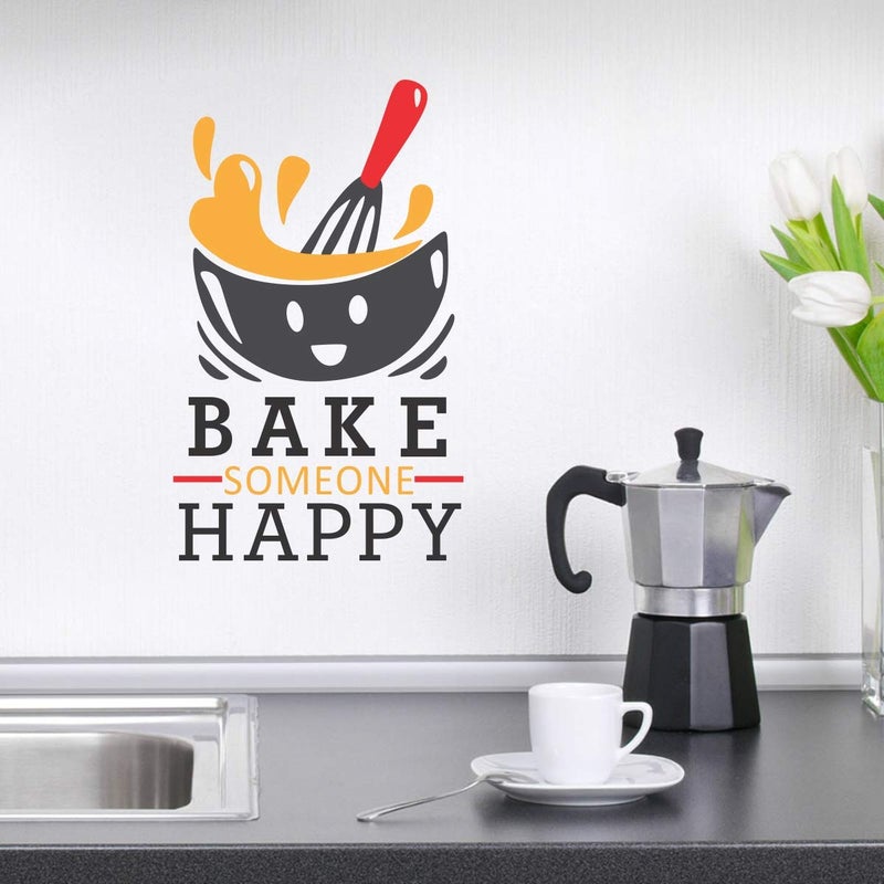 Decor Villa PVC Vinyl Bake Someone Happy 3D Decoration Kitchen Wall Sticker Decor for Kitchen Wall Size 58 Cm X 35 Cm Multicolour