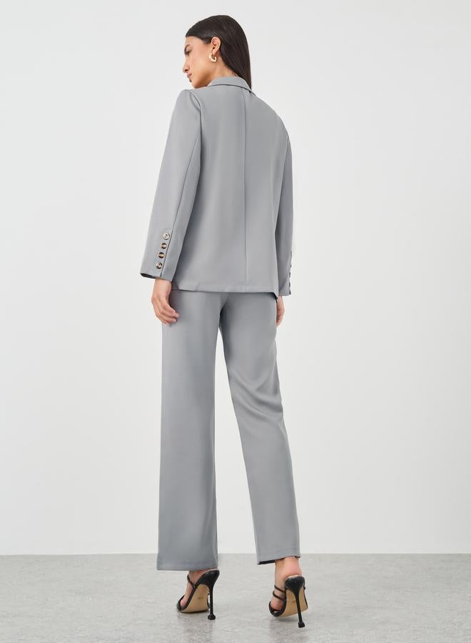 Styli Styli Solid Lapel Collar Blazer and Trousers Co-Ords  - Image 5