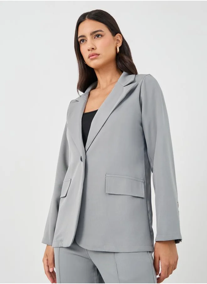 ستايلي Styli Solid Lapel Collar Blazer and Trousers Co-Ords