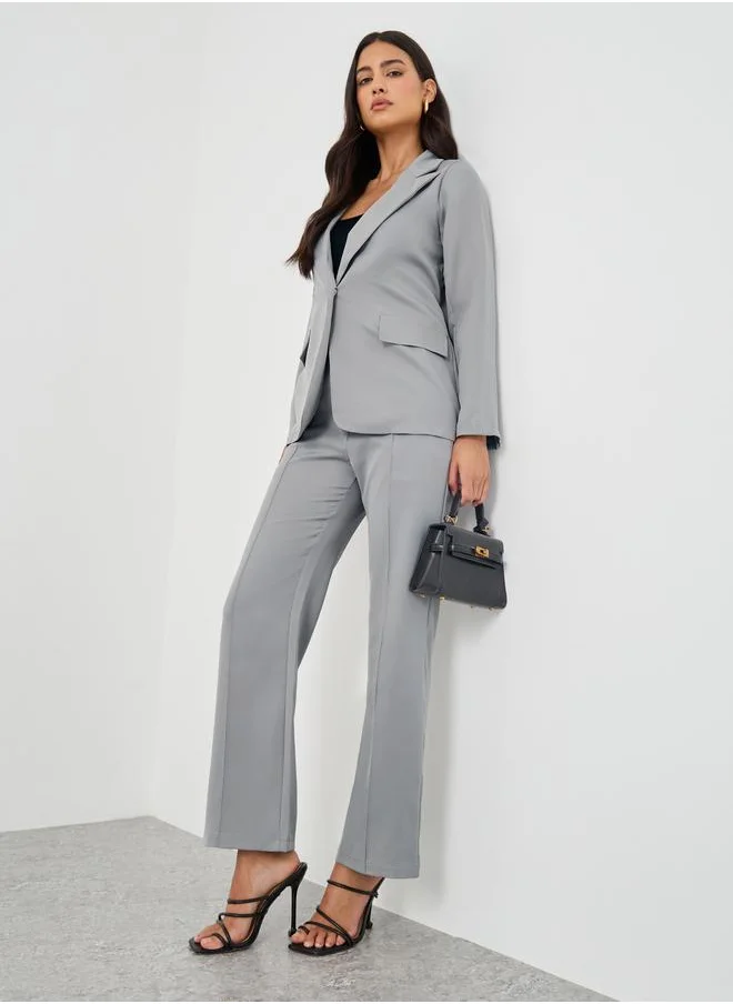 ستايلي Styli Solid Lapel Collar Blazer and Trousers Co-Ords