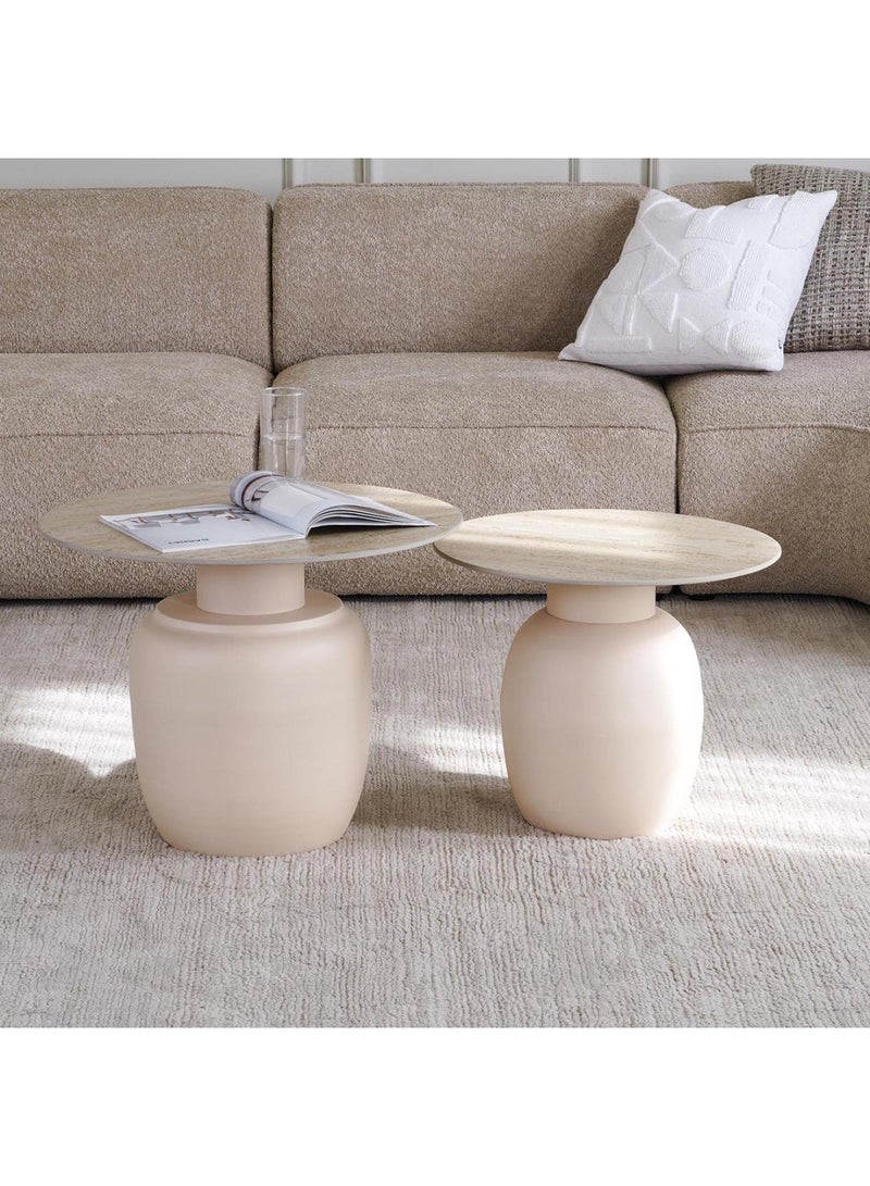 Pan Home Malceno Accent Table Set Of 2 Ceramic - White & Ivory - Image 1