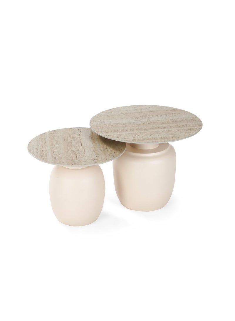 Pan Home Malceno Accent Table Set Of 2 Ceramic - White & Ivory - Image 2