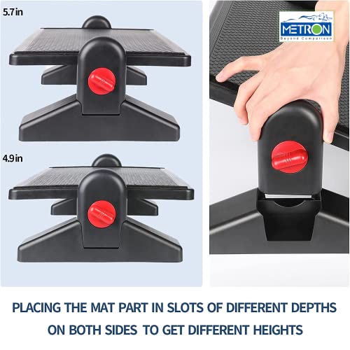 Metron Adjustable Under Desk Foot Rest with Memory Foam Cushion – Ergonomic Office Footrest with 2 Height Options and Tilt Angle Adjustment – Foot Support for Desk, Home, and Work Use - Image 2