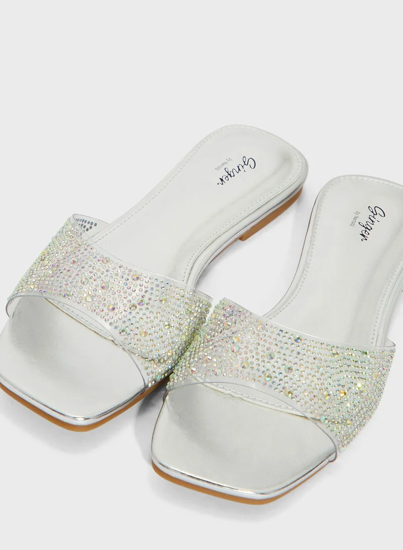 Ginger Embellished Clear Strap Sandals