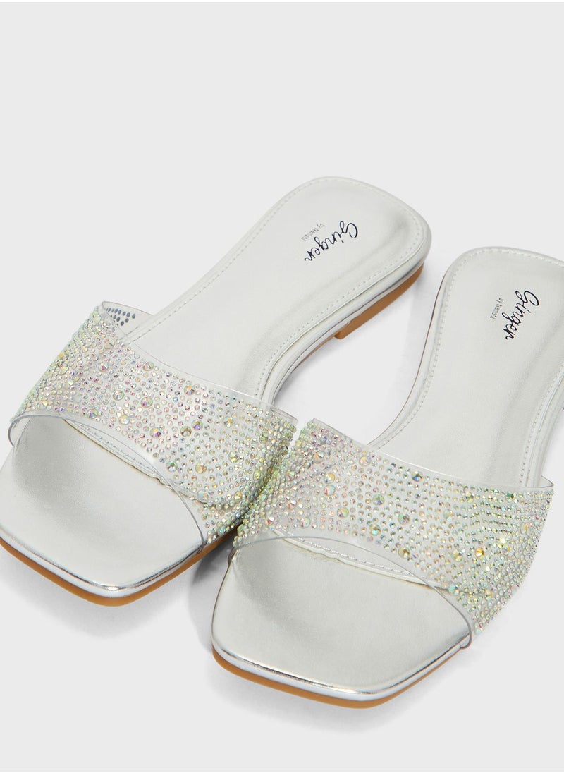 Ginger - Embellished Clear Strap Sandals - Image 1