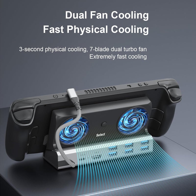 Yunseity 9 in 1 USB C Hub Dual Fan Gaming Hub with 4K 100W PD 3 x USB 3.0 x 2.0 RJ45 for Laptops - Image 3