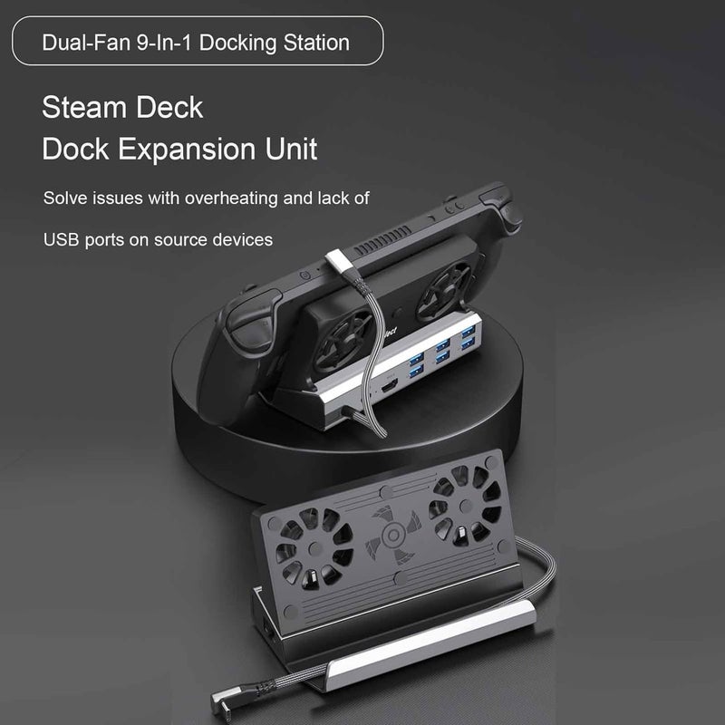 Yunseity 9 in 1 USB C Hub Dual Fan Gaming Hub with 4K 100W PD 3 x USB 3.0 x 2.0 RJ45 for Laptops - Image 2