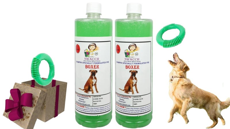 swacch Shampoo | Puppy Safe Shampoo | PH Balanced | Boxer Dog Shampoo 1 Litre Pack of 2 Neem Alovera + | O PVC Ring Rubber Chew Toy | Teething Chew Toy I Dental Teething I Durable I Combo Pack - Image 1