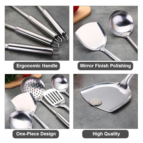 Ragyzity 304 Stainless Steel Kitchen Utensil Set, 13PCS Cooking Nonstick Cookware Set Serving Utensils Cooking Utensil All Metal Cooking Spoons, Comfortable Grip Stainless Steel Utensils Set - Image 3