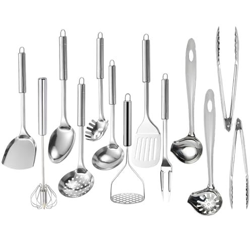 Ragyzity 304 Stainless Steel Kitchen Utensil Set, 13PCS Cooking Nonstick Cookware Set Serving Utensils Cooking Utensil All Metal Cooking Spoons, Comfortable Grip Stainless Steel Utensils Set - Image 1