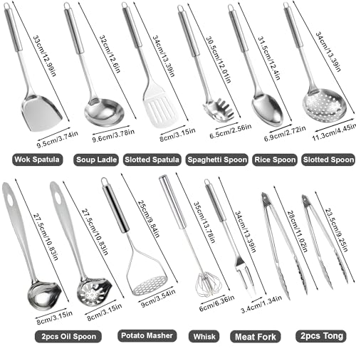 Ragyzity 304 Stainless Steel Kitchen Utensil Set, 13PCS Cooking Nonstick Cookware Set Serving Utensils Cooking Utensil All Metal Cooking Spoons, Comfortable Grip Stainless Steel Utensils Set - Image 2