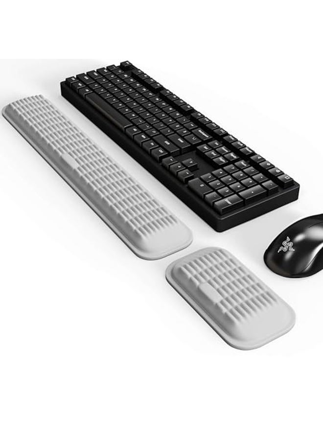 MEKASS Ergonomic Wrist Rest for Keyboard and Mouse, Soft Memory Foam Keyboard Wrist Rest Set with Non-Slip Silicone Base, Easy Typing, Pain Relief, Comfort for Office, Work, Gaming (Light Gray) - Image 1