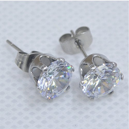 HOVEOX 6 Pairs Alloy Womens Stud Earrings Round Clear Cubic Zirconia Inlaid Simulated Diamond Rhinestone Hypoallergenic Pierced Jewelry CZ Studs 0.1 inch-0.3 inch for Unisex Teens and Women, Silver - Image 5