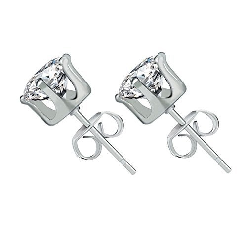 HOVEOX 6 Pairs Alloy Womens Stud Earrings Round Clear Cubic Zirconia Inlaid Simulated Diamond Rhinestone Hypoallergenic Pierced Jewelry CZ Studs 0.1 inch-0.3 inch for Unisex Teens and Women, Silver - Image 3