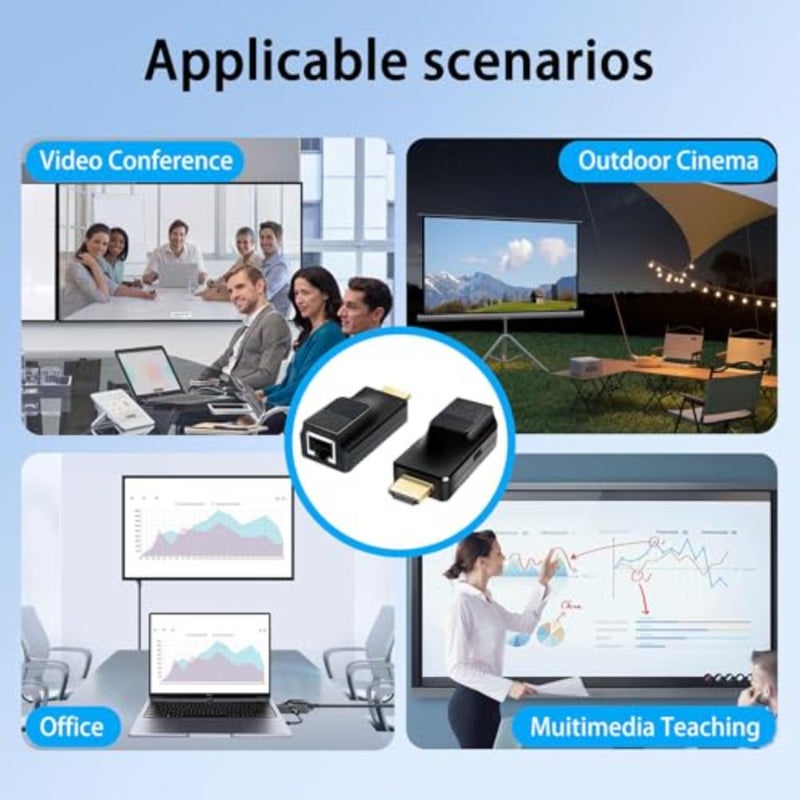 موسع HDMI عبر إيثرنت 60 متر/196 قدم، 1080P@60 هرتز ثلاثي الأبعاد، مجموعة محول RJ45 إلى HDMI مع جهاز استقبال إرسال، يدعم كابل CAT5e/CAT6/CAT7، أسود - Image 3