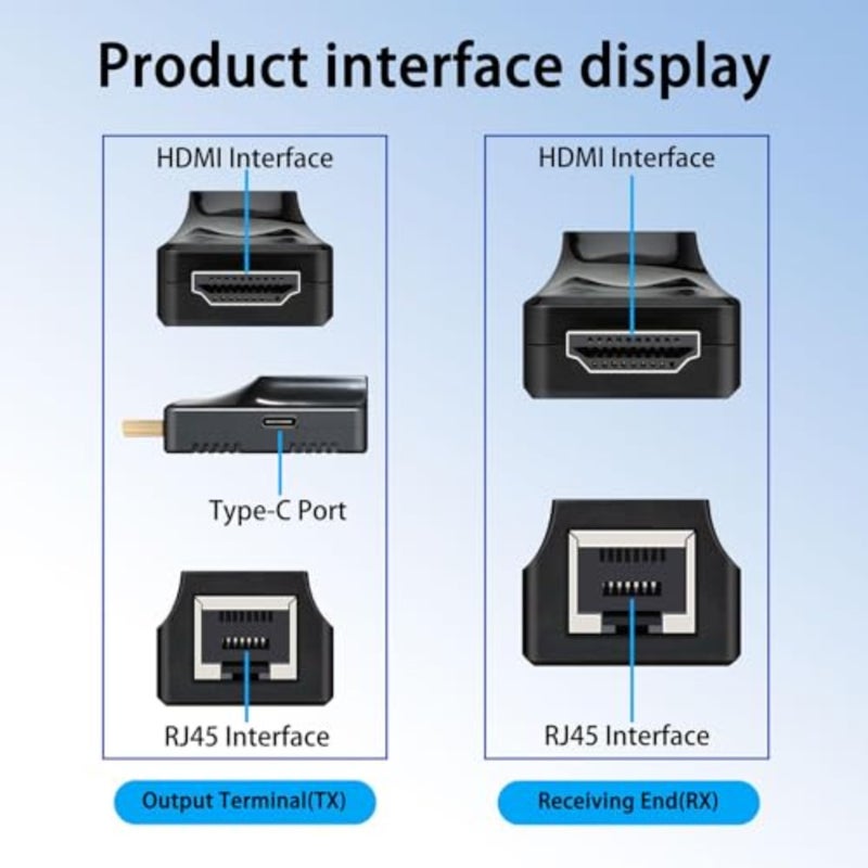 موسع HDMI عبر إيثرنت 60 متر/196 قدم، 1080P@60 هرتز ثلاثي الأبعاد، مجموعة محول RJ45 إلى HDMI مع جهاز استقبال إرسال، يدعم كابل CAT5e/CAT6/CAT7، أسود - Image 5