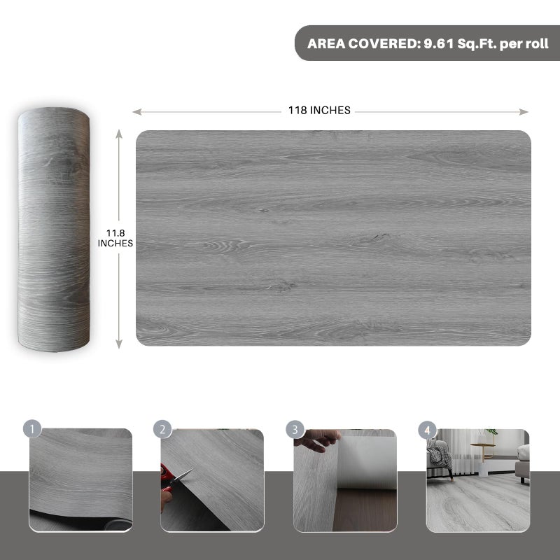 auxua Wood Grain Peel and Stick Floor Tiles â€“ 11.8â€ Width, Full Roll Length of 118" â€“ Versatile Design for Any Space, Ashline Rustic Self Adhesive Vinyl Flooring, Waterproof and Non-Slip Features - Image 2