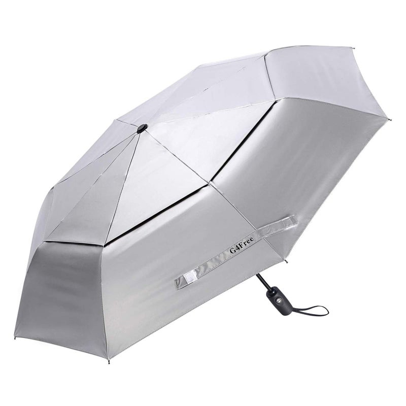 G4Free UPF 50+ UV Protection Travel Umbrella 42 Inch Windproof Silver Coating Sun Blocking Umbrella (Silver/Lake Blue) - Image 1
