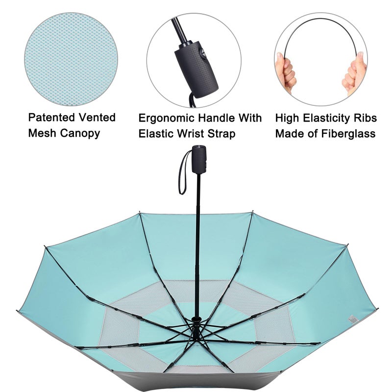 G4Free UPF 50+ UV Protection Travel Umbrella 42 Inch Windproof Silver Coating Sun Blocking Umbrella (Silver/Lake Blue) - Image 4