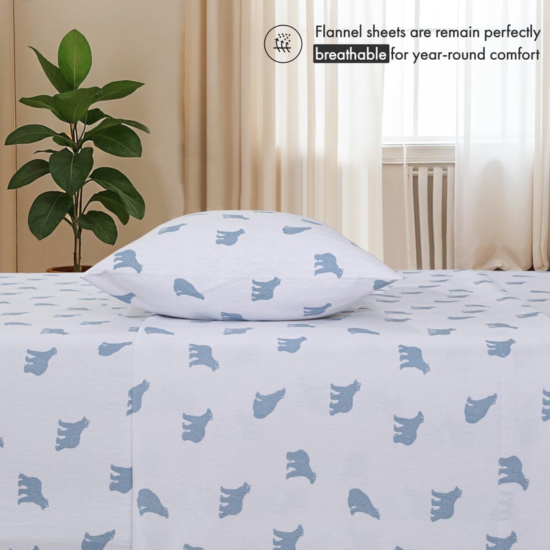 Ruvanti Flannel Sheets Full Size - 100% Cotton Double Brushed Bed Sheets Set  Deep Pockets 16 Inches  All Seasons Breathable & Extra Soft Full Sheets  Warm & Cozy  4 Piece  Happy Cubs - Image 3