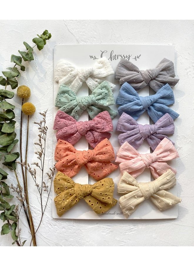 Cherssy - 4" Big Hair Bow Clips for Girl, 10pcs Embroidered Fully Lined Alligator Clip Hair Accessories for Infants Toddler Little Girls Children by Cherssy - Image 1