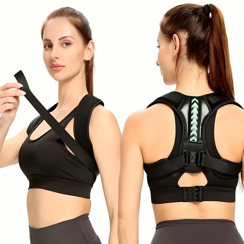 Green Mens Adjustable Posture Support Belt with X Strap Ergonomic Back Brace M - Image 2