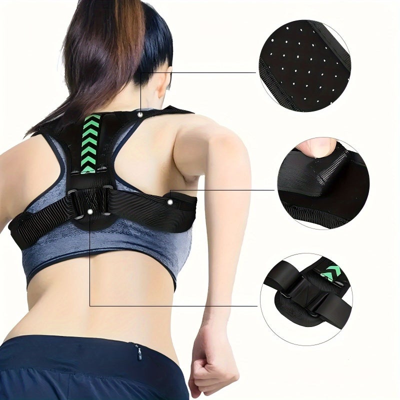 Green Mens Adjustable Posture Support Belt with X Strap Ergonomic Back Brace M - Image 4