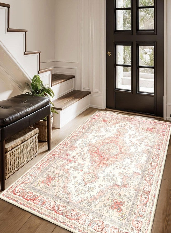 Castage Pink Rug 3'x5',Washable Area Rugs for Bedroom Living Room Kitchen Entryway Bedside,Small Boho Vintage Bohemian Distressed Oriental Non Slip Carpet,Blush Floral - Image 3
