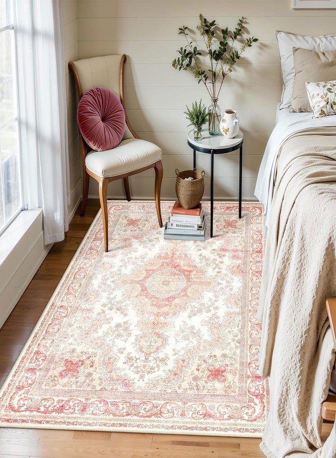 Castage Pink Rug 3'x5',Washable Area Rugs for Bedroom Living Room Kitchen Entryway Bedside,Small Boho Vintage Bohemian Distressed Oriental Non Slip Carpet,Blush Floral - Image 4