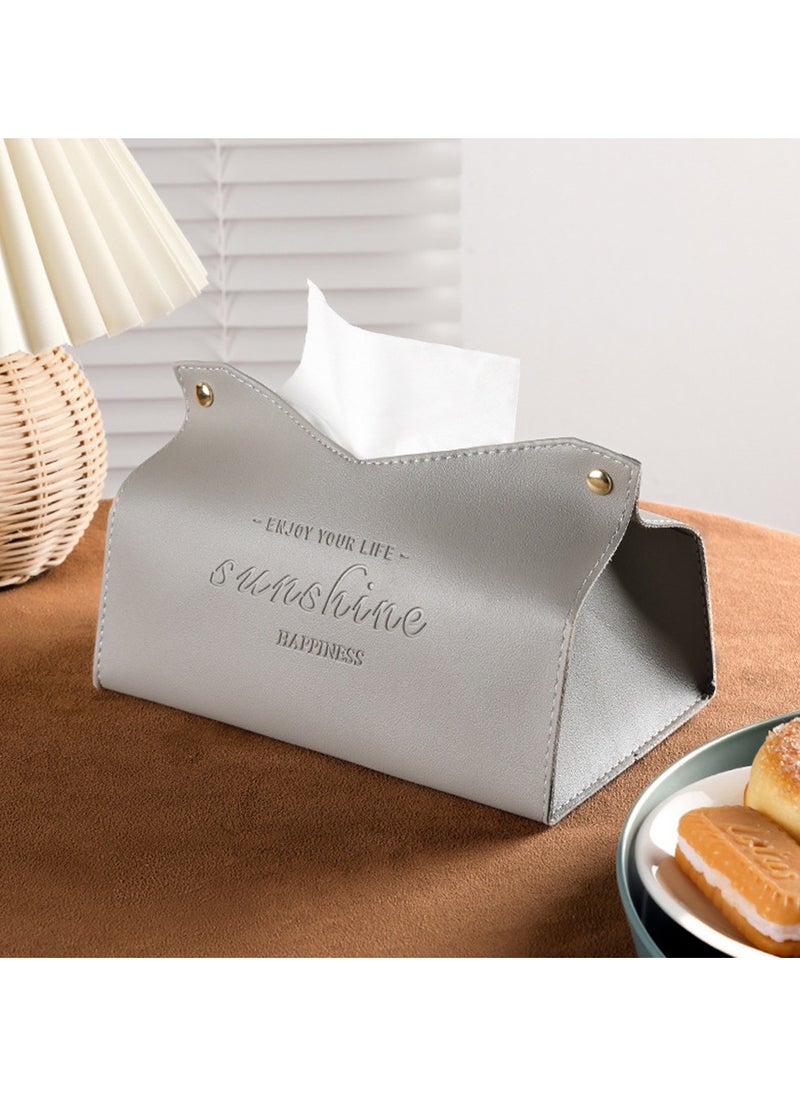 Generic Solid Color Minimalist Leather Tissue Case Napkin Holder Storage Container Car Tissue Box Home Living Room Decoration Grey  - Image 1